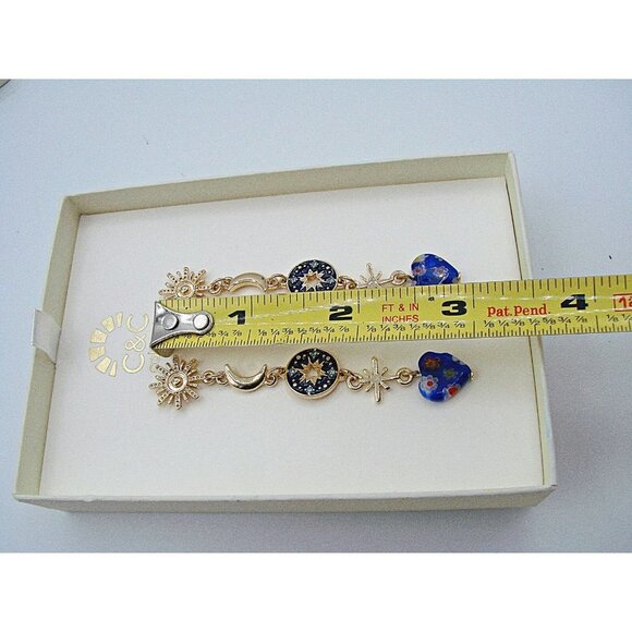 NIB C&C California Blue Gold Moon Stars Glass Beaded Heart Dangle Earrings - Picture 11 of 11